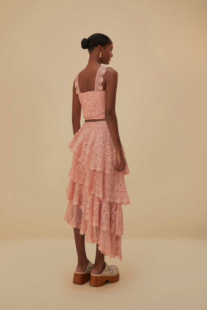 Farm Rio Light Pink Guipire Tiered Maxi Skirt