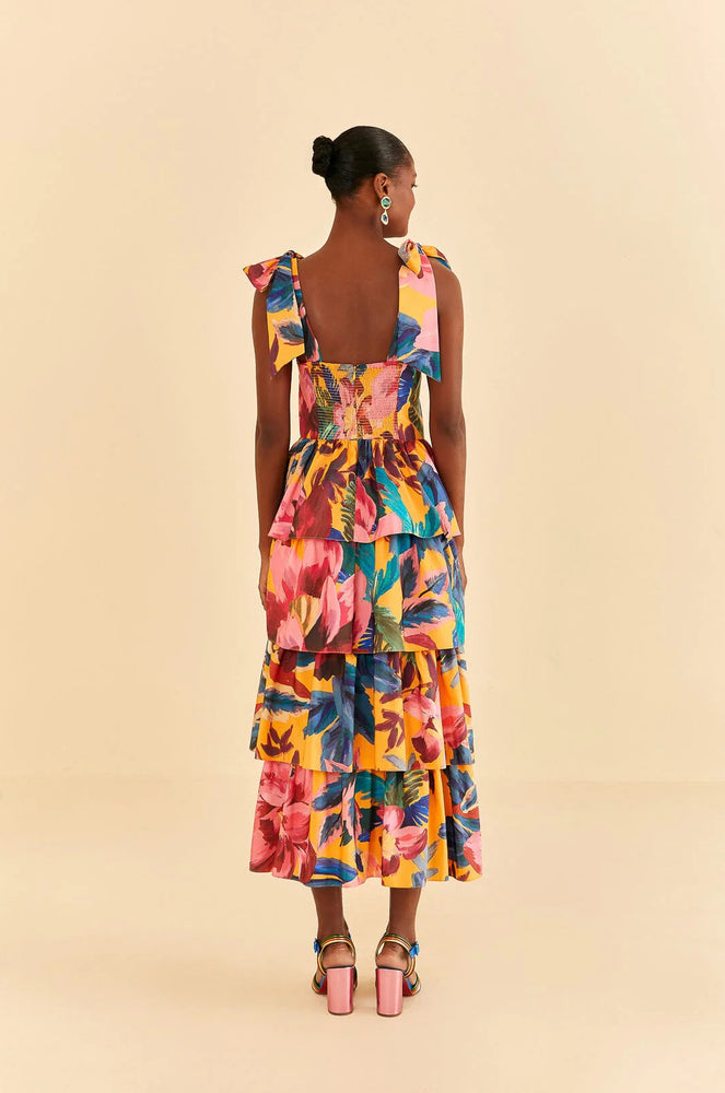 
                
                    Load image into Gallery viewer, Farm Rio Yellow Painted Flowers Layered Maxi Dress
                
            