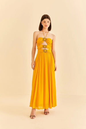 
                
                    Load image into Gallery viewer, Farm Rio Yellow Sleeveless Maxi Dress With Sun Buckle
                
            