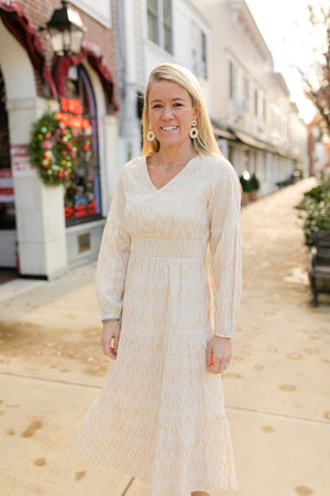 Sail to Sable  SHIMMER & SHINE MIDI DRESS ivory/gold