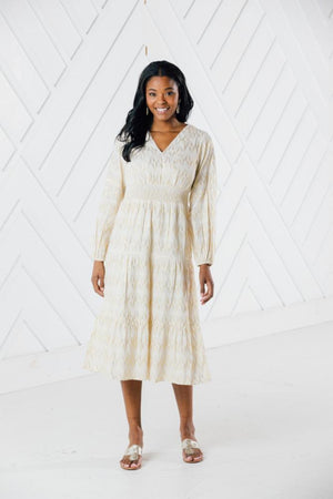 Sail to Sable  SHIMMER & SHINE MIDI DRESS ivory/gold