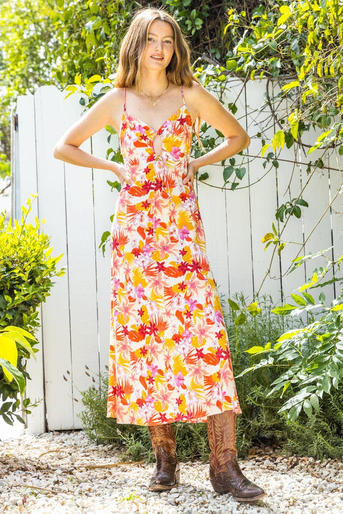 Sleeveless Tropical Print Maxi Dress