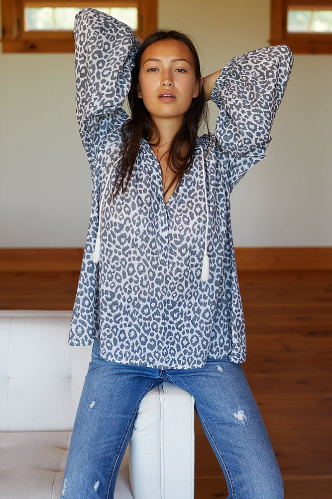 India Collection  Emerson fry  Bardot Top charcoal leopard