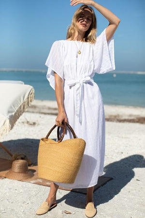 India collection Basalie Midi Dress Dot Stripe White